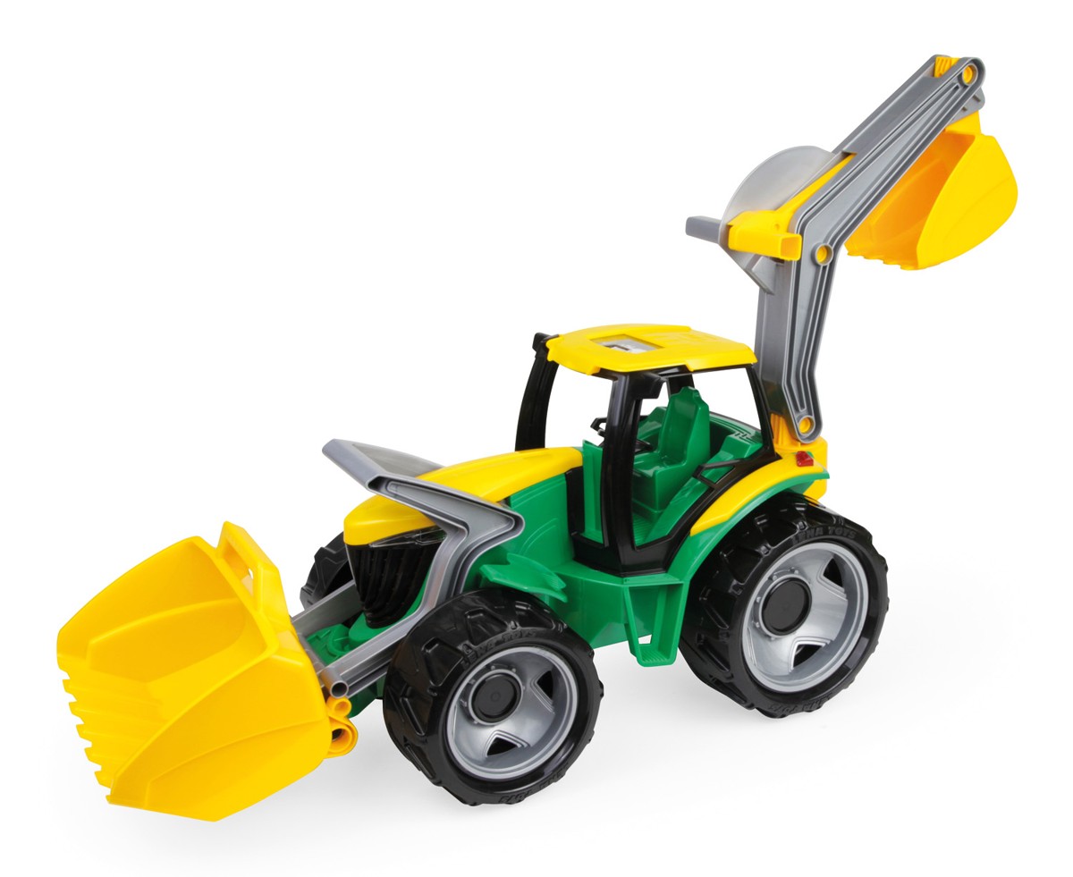 Traktor se lžící a bagrem, zeleno žlutý