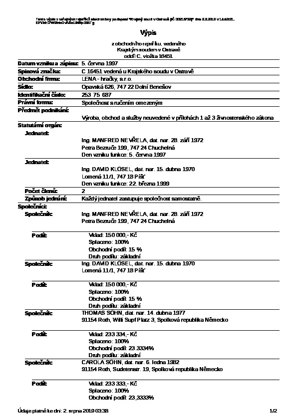 Excerpt from the Commercial Register